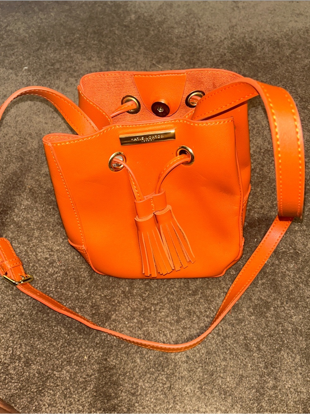 Contrast Stitch Orange Bucket Bag with Tassel Drawstring - Picture 11 of 13